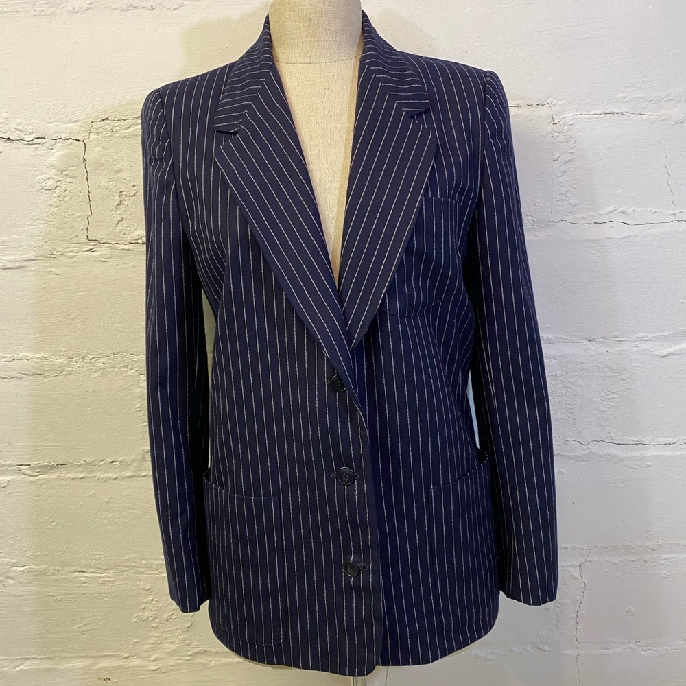 Vintage Womens Navy Pinstripe Blazer Size 8